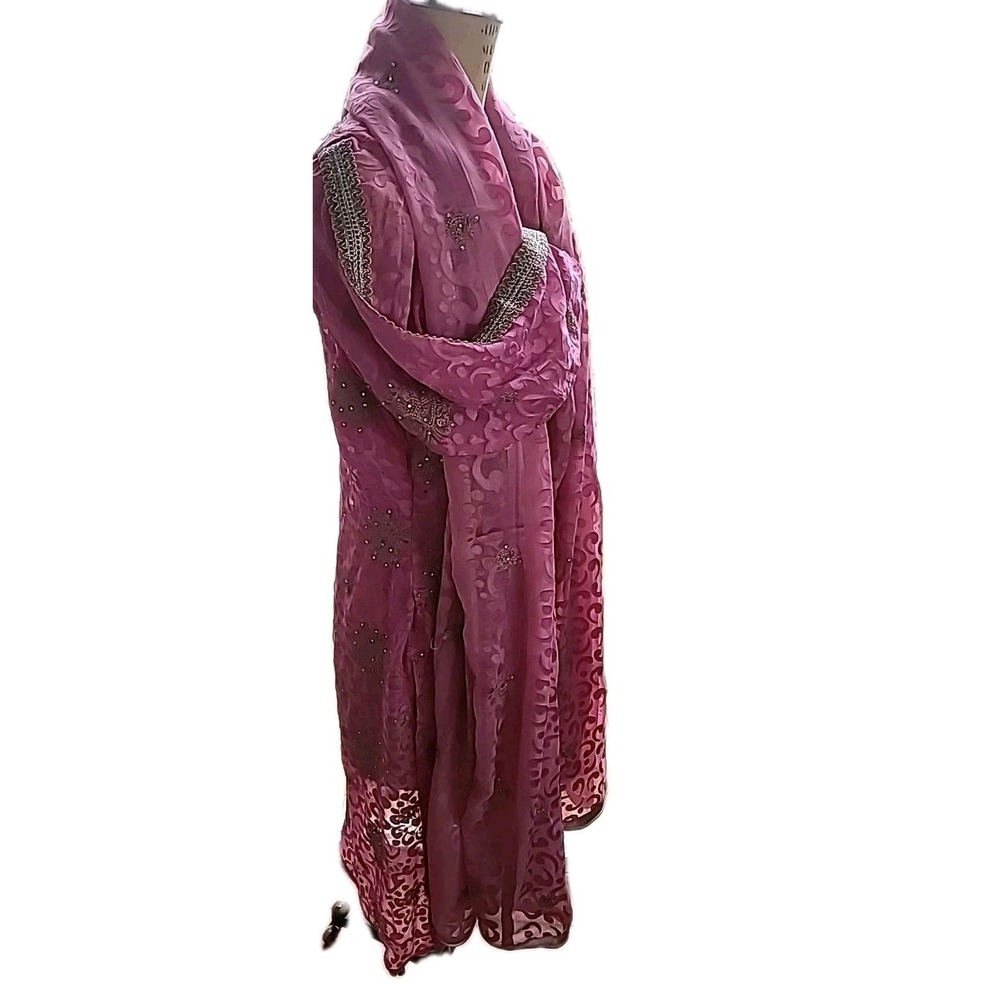 Vintage Pakistani 2 Pc Formal Dress Dupatta Silk Blend Hand Embroidered‎ Beaded - Picture 7 of 16